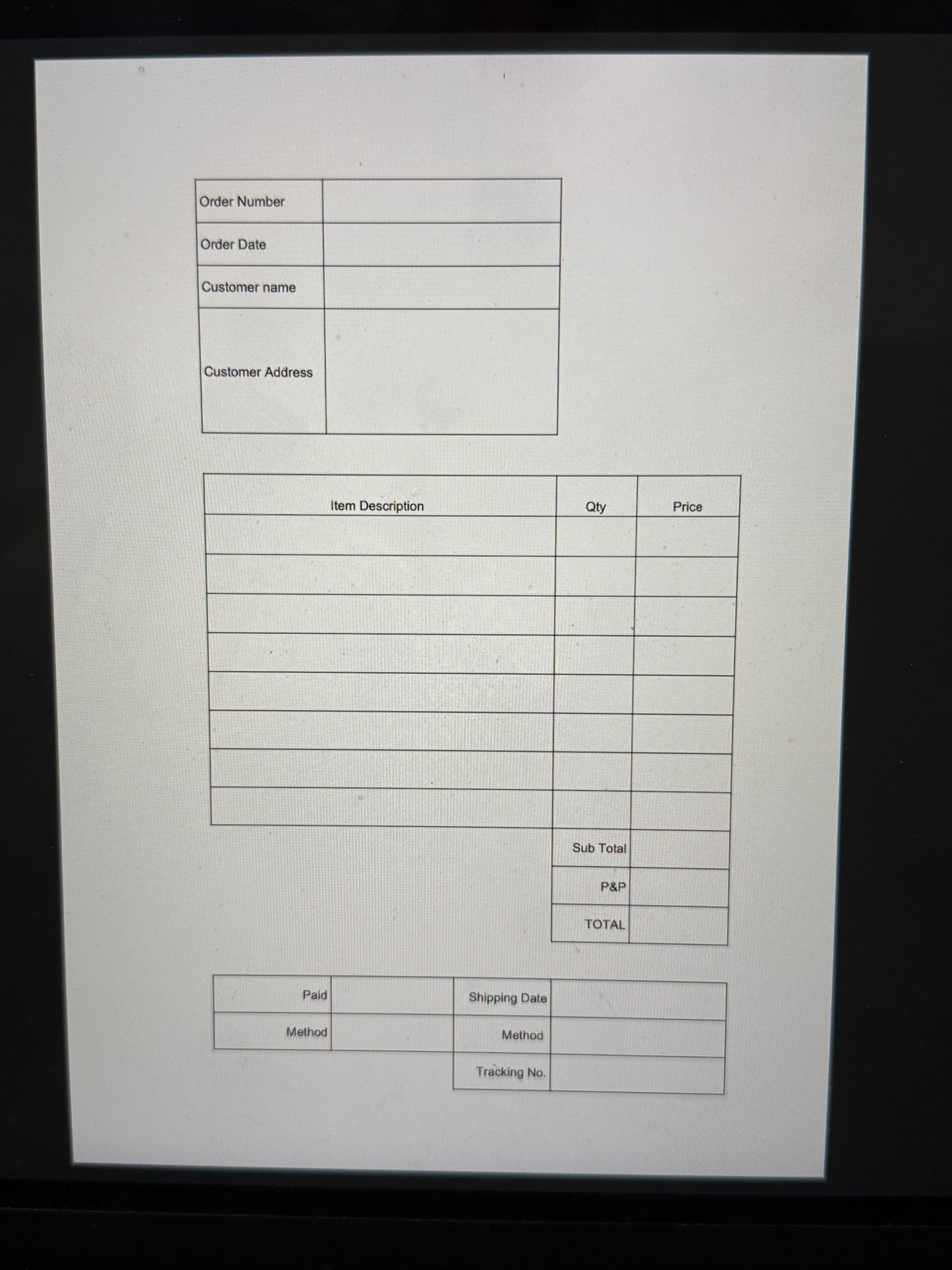 Printable Order Form