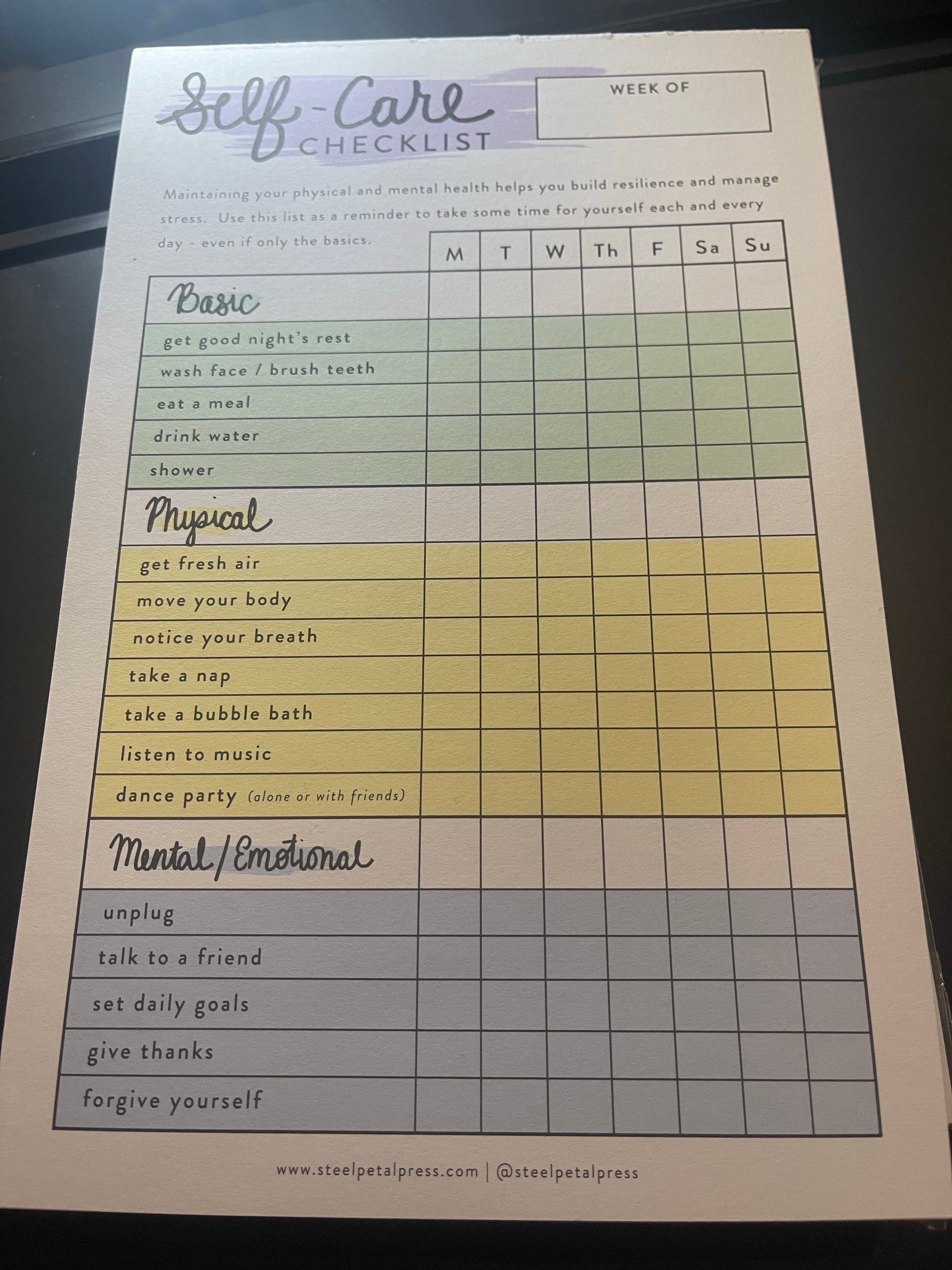 Self Care Checklist Notepad The Bouncing Berner